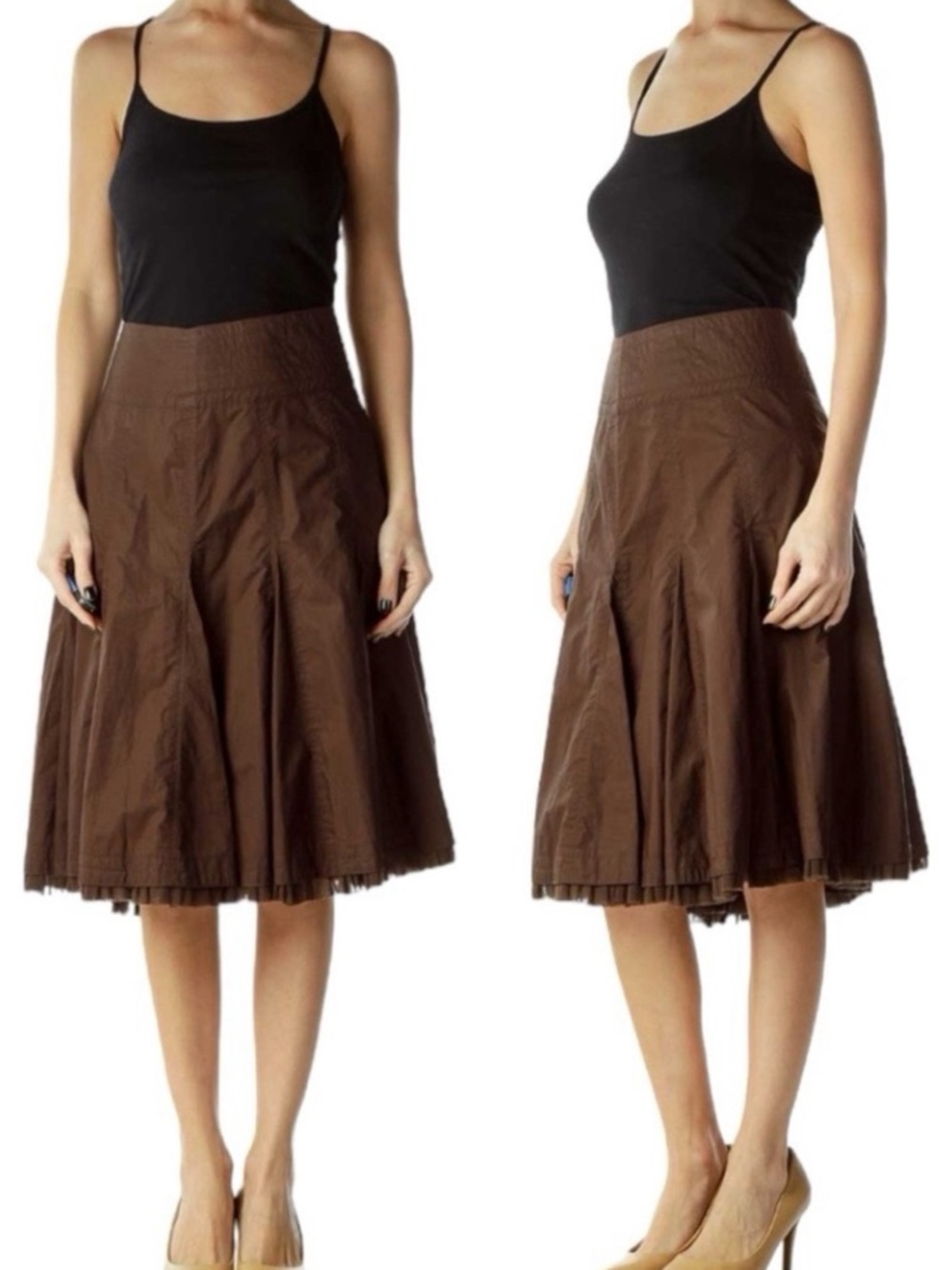CAbi Box Pleat Godet Masai Tulle Midi Skirt in Brown Size 4 Cotton Fit & Flare